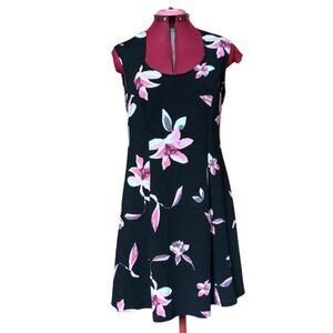 LILY MORGAN - Floral Black and Pink A-line sleeveless Dress - Large